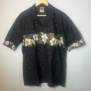 Winnie Fashion Hawaiian Shirt Men’s 2XL Black Button-up hibiscus floral Vacation